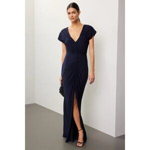 Jewel x Badgley Mischka Navy Jersey Ruched Gown US 12